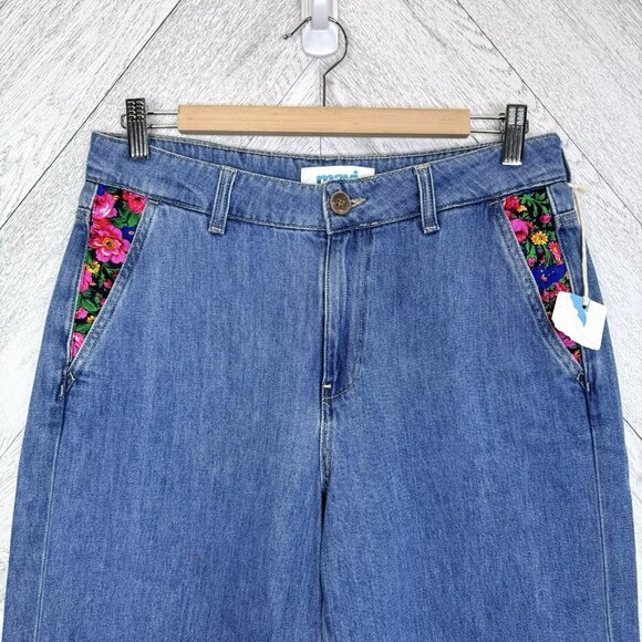 Mavi Jeans Miracle High Rise Wide Leg Size 27x32 Dark Well Blue Floral NWT NEW - Picture 2 of 9